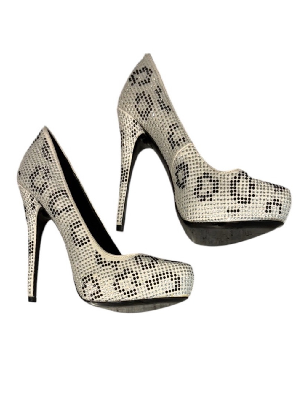 NWOT Leather Crystal Leopard Print Stiletto Pumps Heels